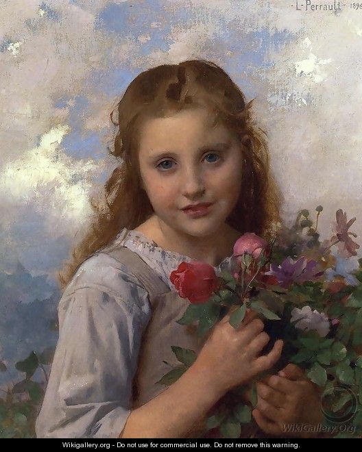 Young Girl with a Bouquet of Flowers - Leon-Jean-Basile Perrault