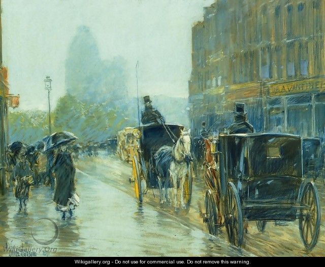 Horse-Drawn Cabs at Evening, New York - Frederick Childe Hassam