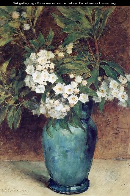 Laurel Blossoms in a Blue Vase - Thomas Worthington Whittredge