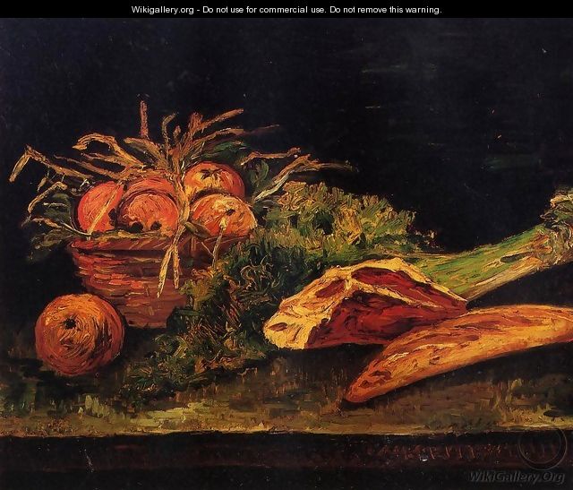 Still Life with Apples, Meat and a Roll - Vincent Van Gogh