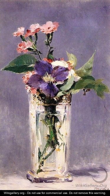 Pinks and Clematis in a Crystal Vase - Edouard Manet