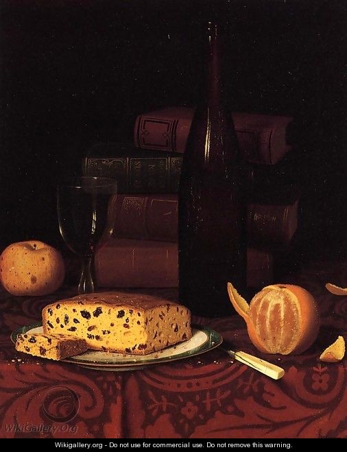 Still Life with Raisin Cake, Fruit and Wine - William Michael Harnett