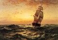 Ship at Sea, Sunset - Edward Moran