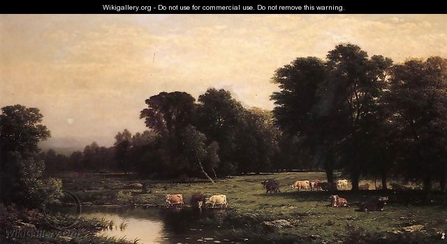 Bucolic Landscape with Cows - John William Casilear