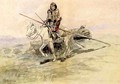 Indian on Horseback with a Child - Charles Marion Russell