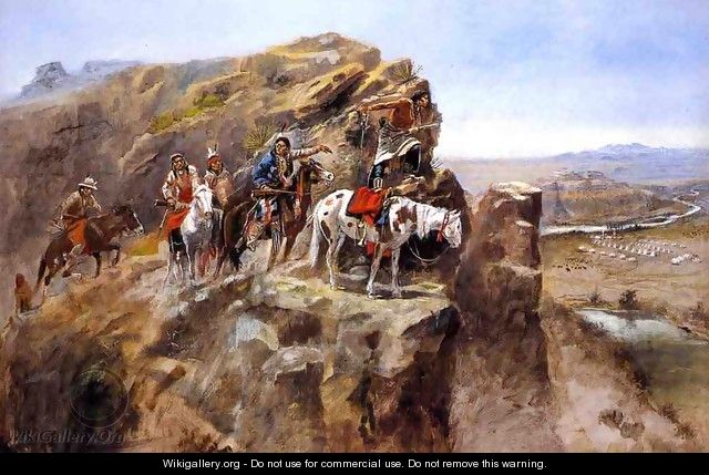 Indians on a Bluff Surveying General Miles