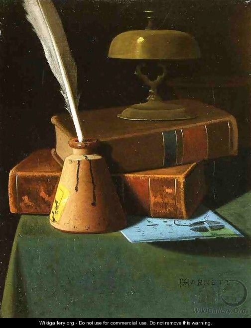 Still Life with Inkwell, Quill and Books - John Frederick Peto