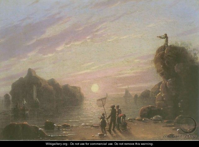 Shore, Figures and Rocks - Robert Salmon
