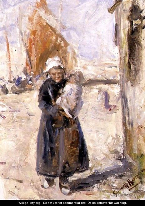 Mother and Baby on a Dutch Quay - Robert Gemmell Hutchison