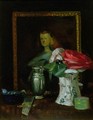 Still Life of Roses Portrait Vase and Fan - George Leslie Hunter