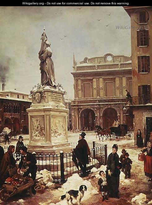Piazza della Loggia under Snow - Angelo Inganni