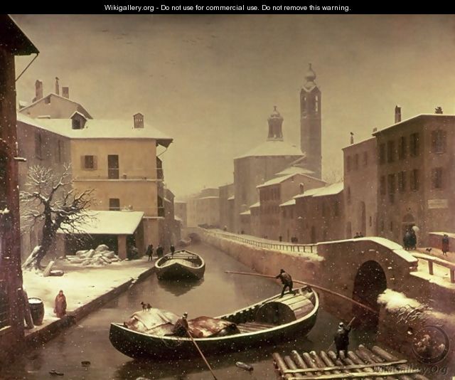 Boat under the Snow - Angelo Inganni