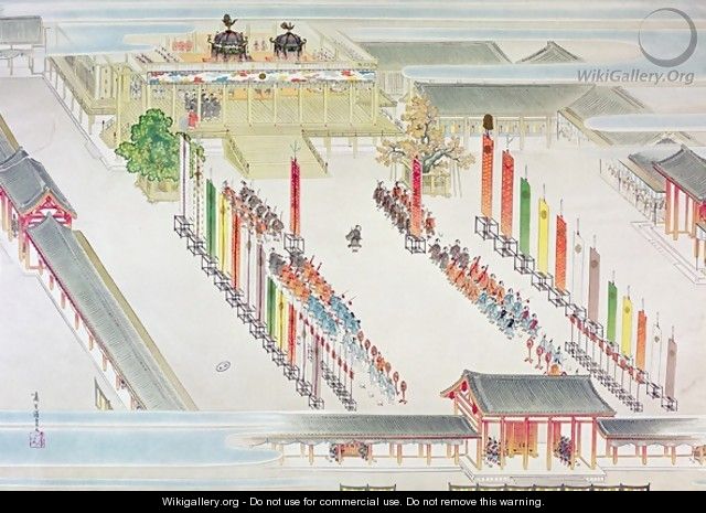Ceremonial scene at the accession of Emperor Hirohito 1901-89 - Shokoku Ikai