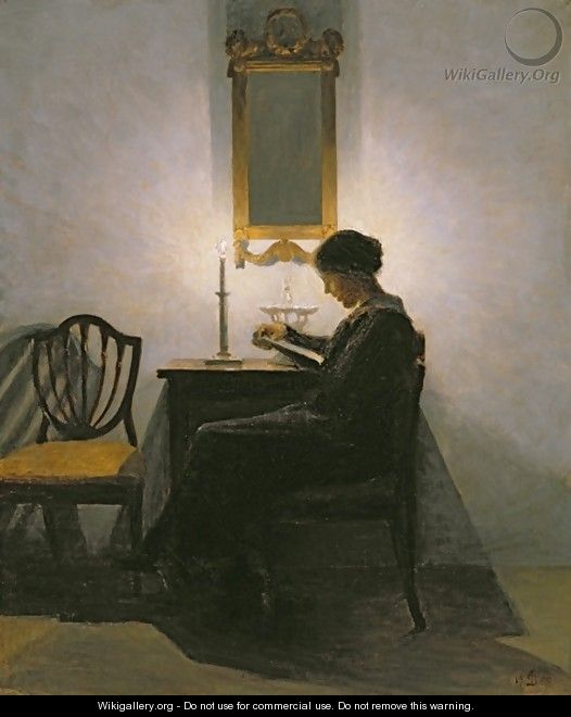 Woman reading by candlelight1 - Peder Vilhelm Ilsted
