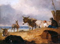 Donkeys and Figures on a Beach - Julius Caesar Ibbetson