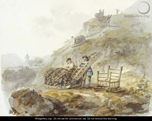 Method of obtaining peat from hills near Mallwyd - Julius Caesar Ibbetson