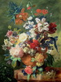 Still Life of Flowers and a Birds Nest on a Pedestal - Jan Van Huysum