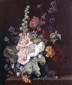 Hollyhocks and Other Flowers in a Vase - Jan Van Huysum