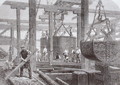 View of construction work taking place at Blackfriars Bridge for the London Chatham and Dover Railway showing the sinking of a cylinder for one of the circular stone piers - Mason Jackson