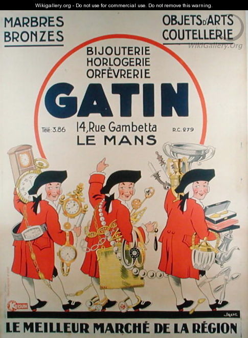 Poster advertising the antiques dealership Bijouterie Gatin Le Mans - Jack