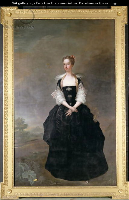 Portrait of a lady member of the Dundas family in a black velvet dress with lace sleeves - Charles Jervas