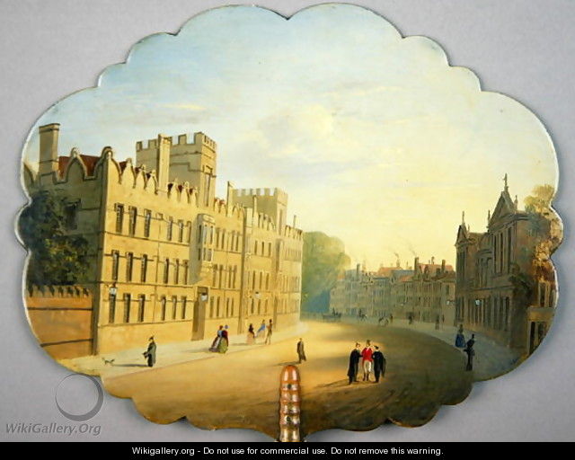 Victorian screen with a scene of Oxford High Street and Queens College - L. and Bettridge, H. Jennens