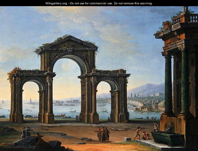 Harbour Scene with Triumphal Arch - Antonio Joli