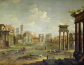 The Campo Vaccino Rome Looking Towards St Francesca Romana and the Arch of Titus from the Temple of Saturn - Antonio Joli