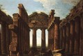 Figures Admiring the Temple of Neptune at Paestum - Antonio Joli