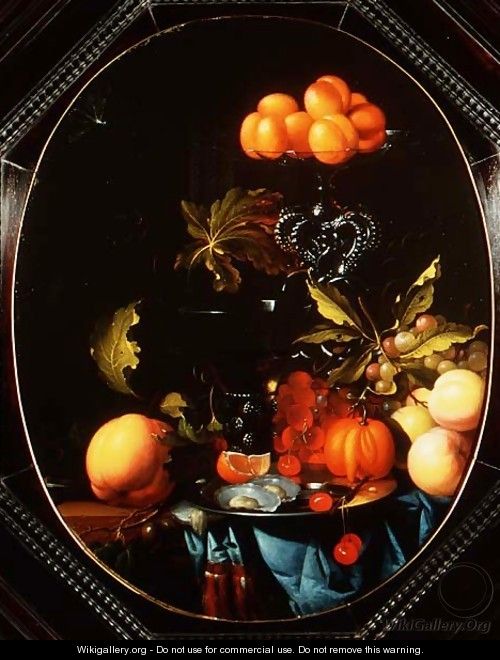Still life with pumpkins fruit and oysters - Cornelis I Johnson