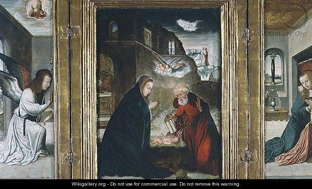 The Birth of Christ Triptych with the Nativity flanked by the Annunciation - Flandes Juan de