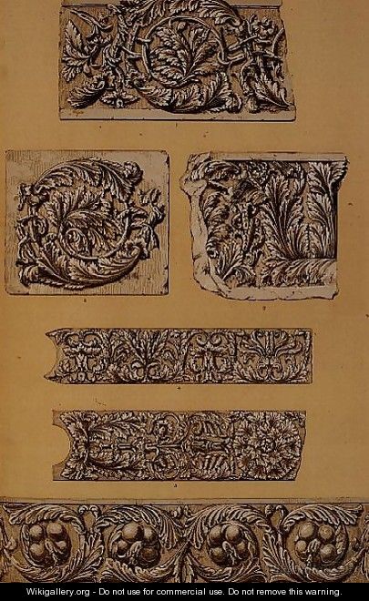 Fragments of the frieze and the soffits of the architraves of the Roman Temple at Brescia - Owen Jones