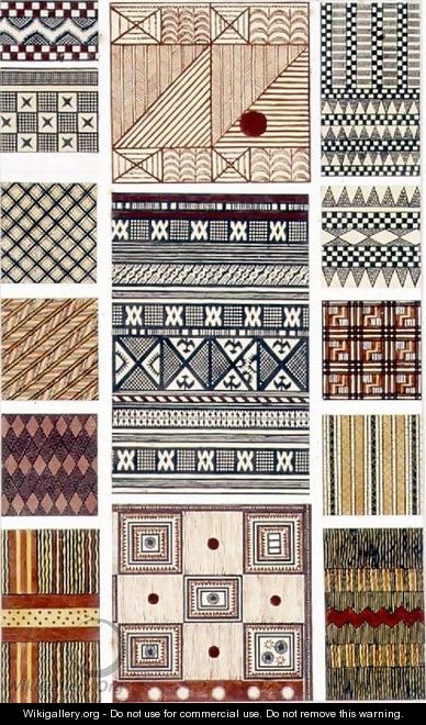Melanesian and Polynesian bark fabric designs original illustration for The Grammar of Ornament - Owen Jones