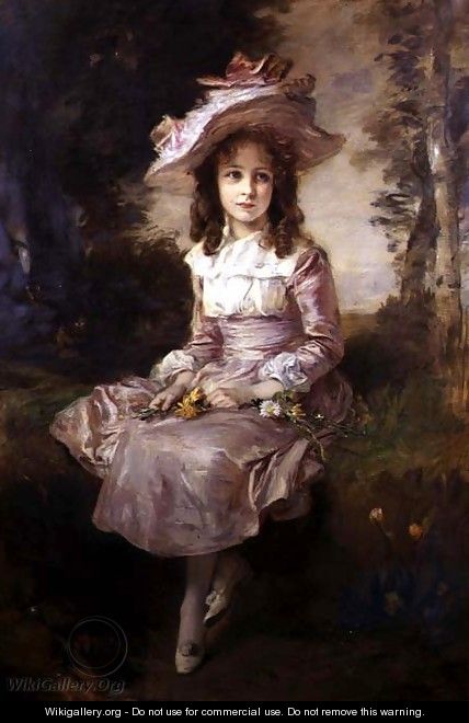 Portrait of a Young Girl in a Pink Dress - Friedrich August von Kaulbach