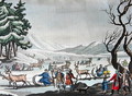 Tungus leaving their winter camp on sleighs pulled by reindeer - E. Karnejeff