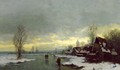 People Walking on a Frozen River - Johann II Jungblut
