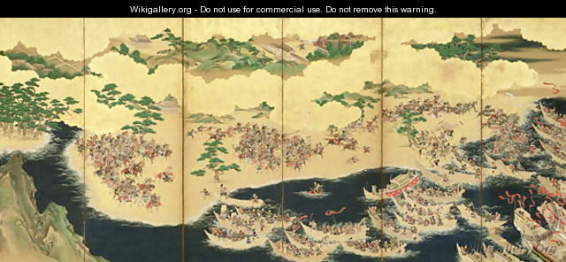 Six Fold Screen depicting Battle of the Genji and the Heike Clans - Yusetsu Kaiho