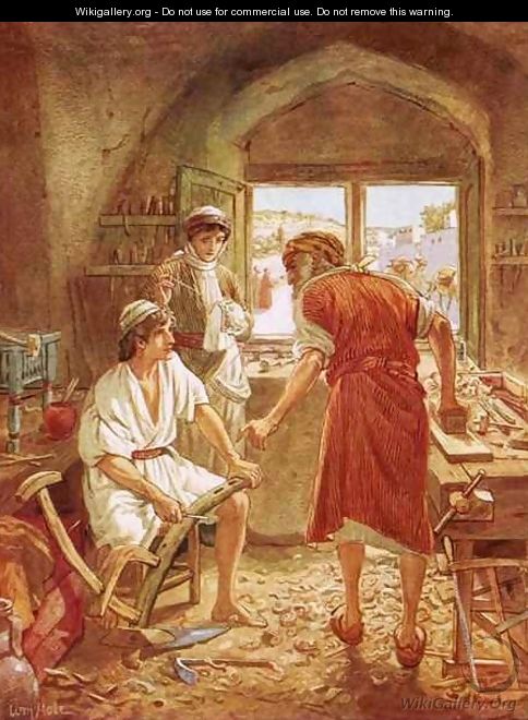 Christ working with Joseph as a carpenter - William Brassey Hole