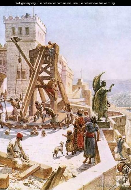 Uzziah erects engines of war on the walls of Jerusalem - William Brassey Hole