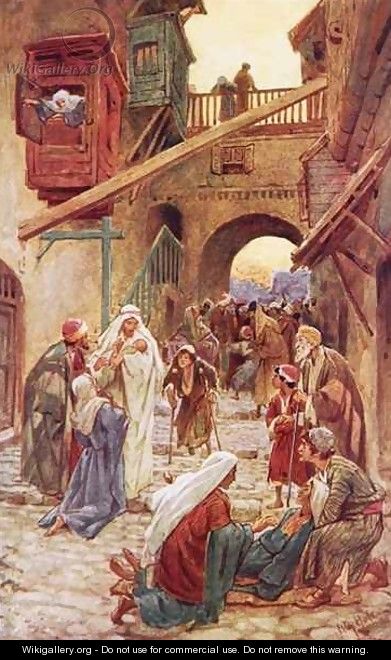 The people of Capernaum bringing Jesus many to heal - William Brassey Hole