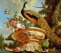 A Peacock on a Decorative Urn - Melchior de Hondecoeter