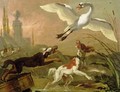 Swan being chased by three dogs - Abraham Danielsz Hondius