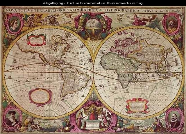 A New Land and Water Map of the Entire Earth - Henricus Hondius