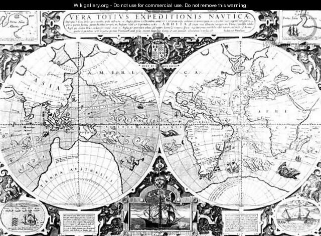 World map Vera Totius Expeditionis Nauticae - Jodocus Hondius