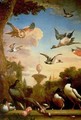 A Mallard and a Golden Eagle in a Classical Garden Landscape - Melchior de Hondecoeter