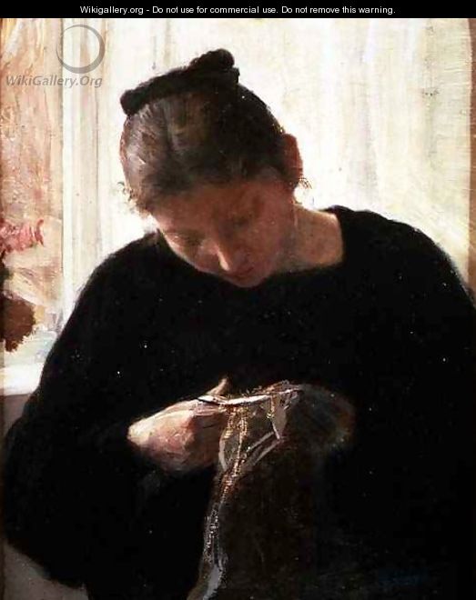 A Woman Sewing - Carl Vilhelm Holsoe