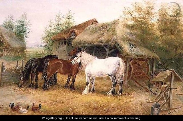 Carthorses in a farmyard - Edwin Frederick Holt