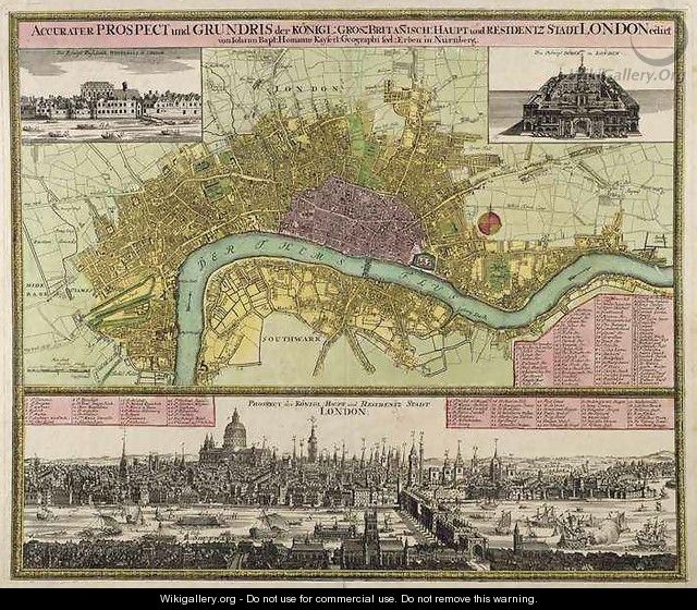 Map and Prospect of London - Johann Baptist Homann