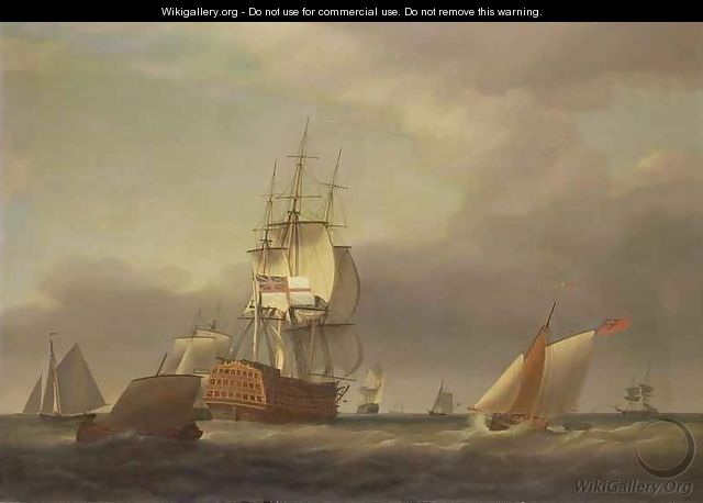 A Seascape with Men of War and Small Craft - Francis Holman