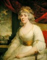 Portrait of Mrs Billington seated three quarter length in a white dress - John Hoppner